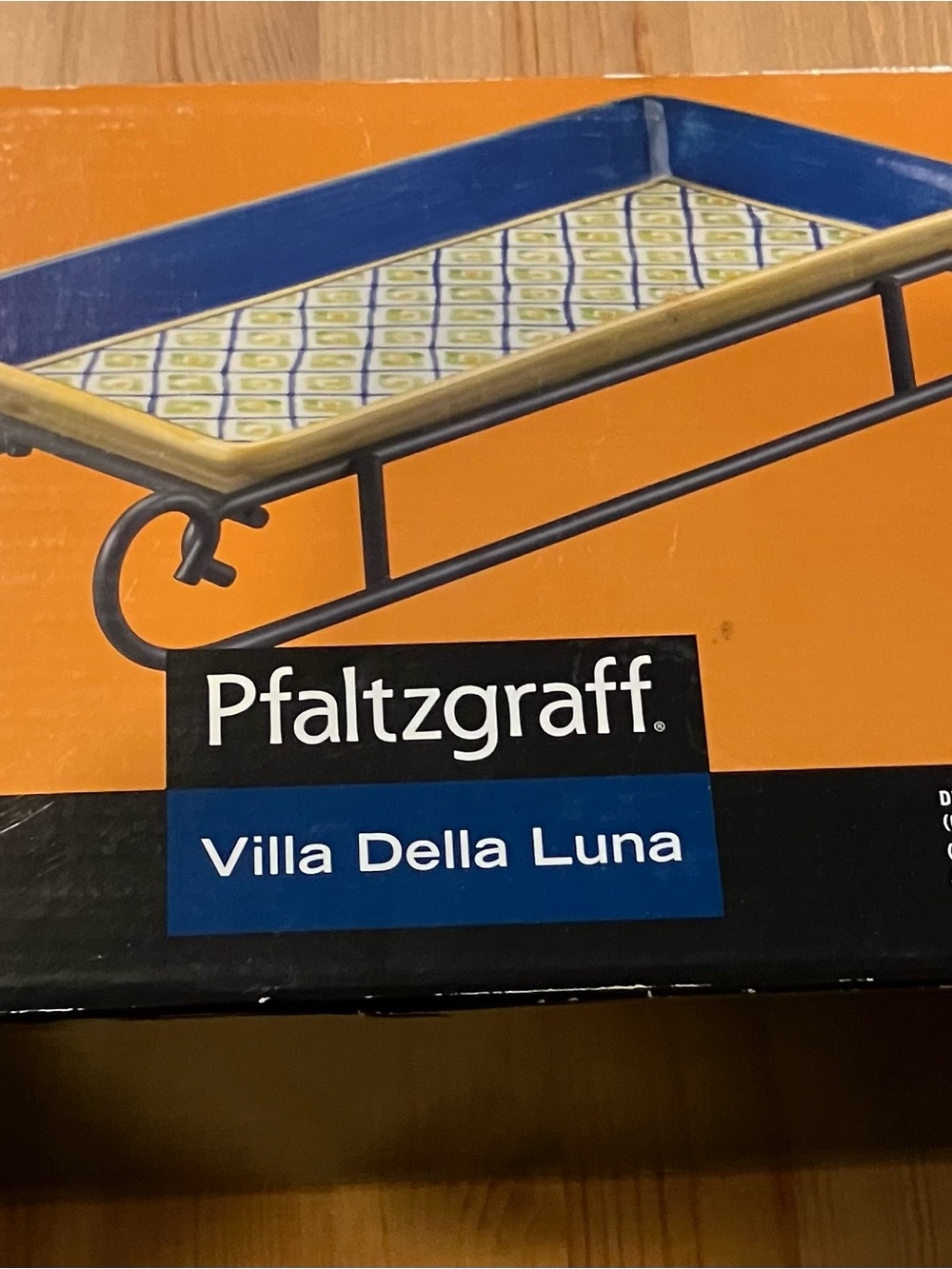 NWOT Pfaltzgraff Villa Della Luna Sled Server 11” Tray w/Iron Stand Rare